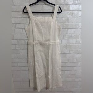 Liz Claiborne White Plaid Metallic Gold Linen Blend Dress Women’s Size 12 #1353